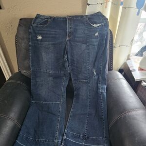 L&B Deep Blue Distressed Wide Leg Jeans